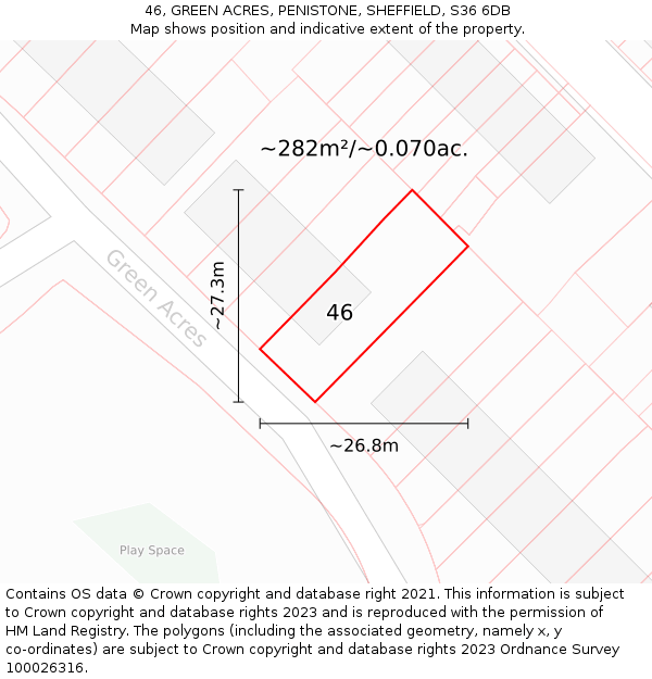 46, GREEN ACRES, PENISTONE, SHEFFIELD, S36 6DB: Plot and title map