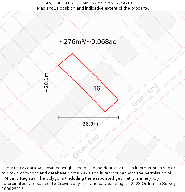 46, GREEN END, GAMLINGAY, SANDY, SG19 3LF: Plot and title map