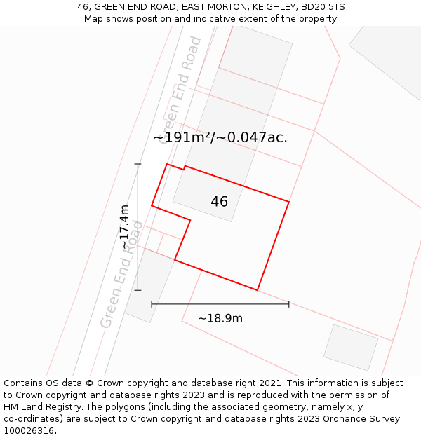 46, GREEN END ROAD, EAST MORTON, KEIGHLEY, BD20 5TS: Plot and title map