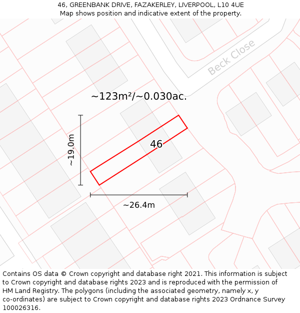 46, GREENBANK DRIVE, FAZAKERLEY, LIVERPOOL, L10 4UE: Plot and title map