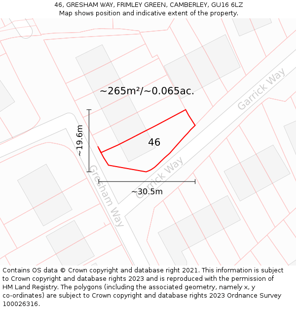 46, GRESHAM WAY, FRIMLEY GREEN, CAMBERLEY, GU16 6LZ: Plot and title map