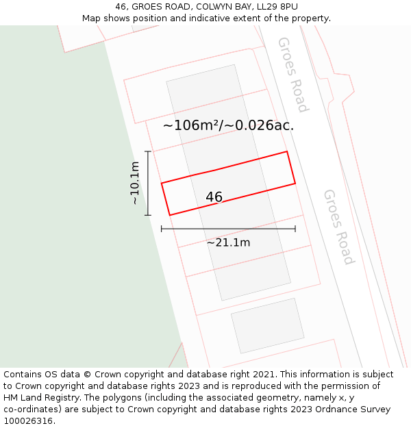 46, GROES ROAD, COLWYN BAY, LL29 8PU: Plot and title map