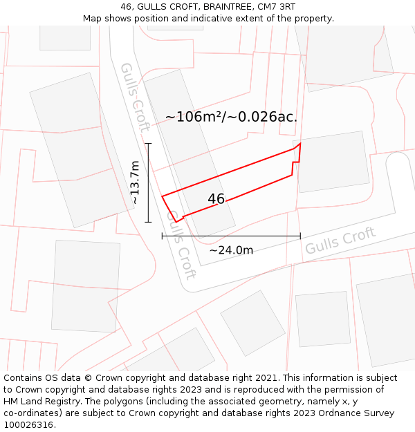 46, GULLS CROFT, BRAINTREE, CM7 3RT: Plot and title map