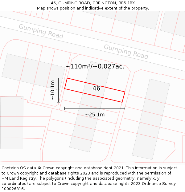 46, GUMPING ROAD, ORPINGTON, BR5 1RX: Plot and title map