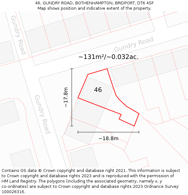 46, GUNDRY ROAD, BOTHENHAMPTON, BRIDPORT, DT6 4SF: Plot and title map