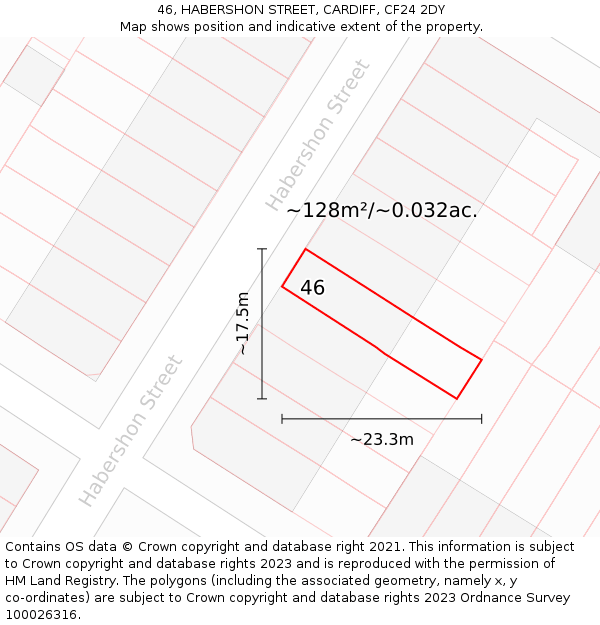 46, HABERSHON STREET, CARDIFF, CF24 2DY: Plot and title map