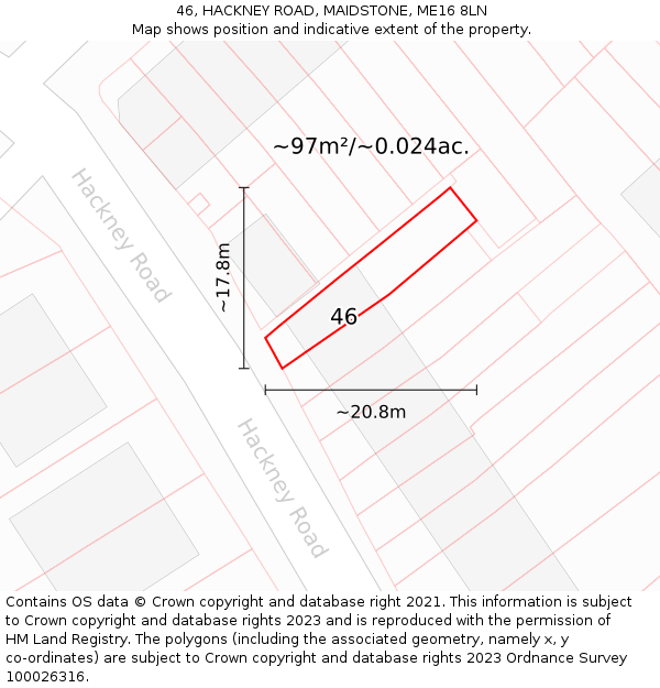 46, HACKNEY ROAD, MAIDSTONE, ME16 8LN: Plot and title map