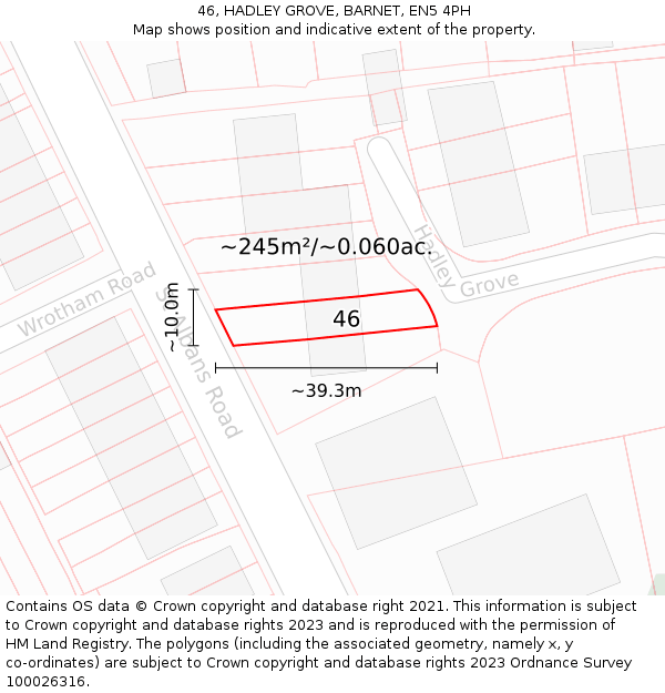 46, HADLEY GROVE, BARNET, EN5 4PH: Plot and title map