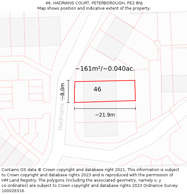 46, HADRIANS COURT, PETERBOROUGH, PE2 8NJ: Plot and title map