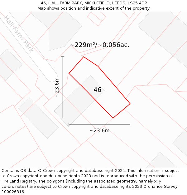 46, HALL FARM PARK, MICKLEFIELD, LEEDS, LS25 4DP: Plot and title map