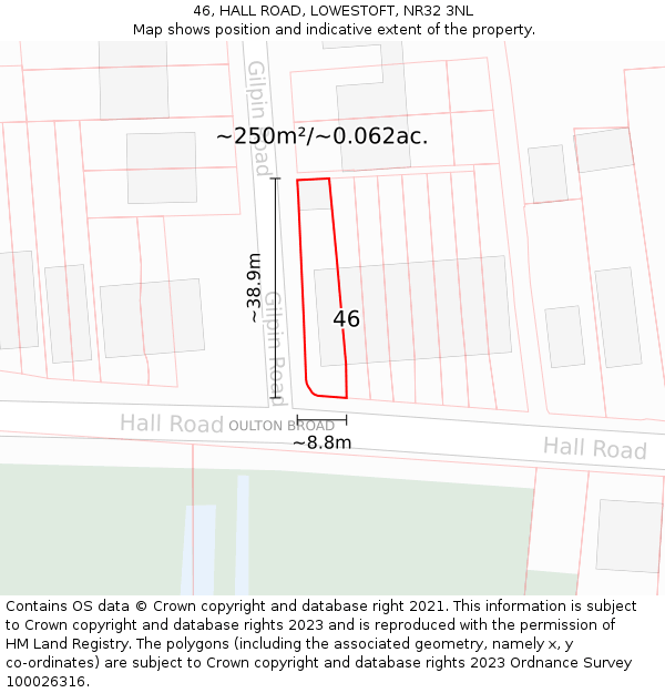 46, HALL ROAD, LOWESTOFT, NR32 3NL: Plot and title map