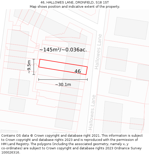 46, HALLOWES LANE, DRONFIELD, S18 1ST: Plot and title map