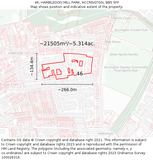 46, HAMBLEDON MILL PARK, ACCRINGTON, BB5 5FP: Plot and title map