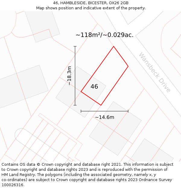 46, HAMBLESIDE, BICESTER, OX26 2GB: Plot and title map