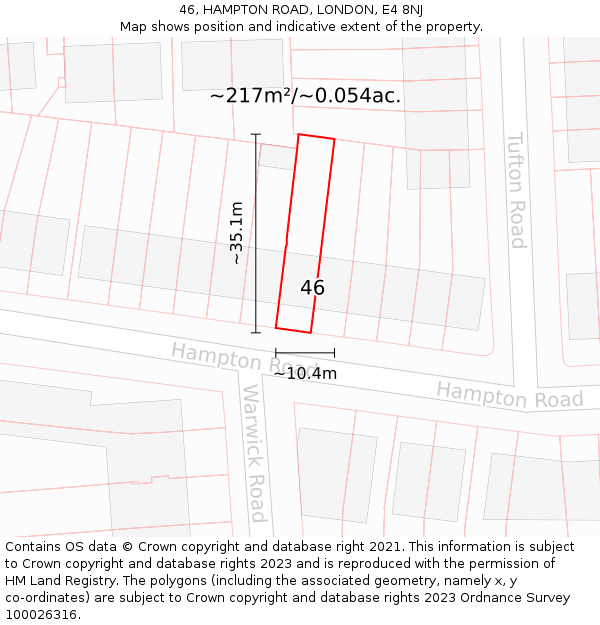 46, HAMPTON ROAD, LONDON, E4 8NJ: Plot and title map