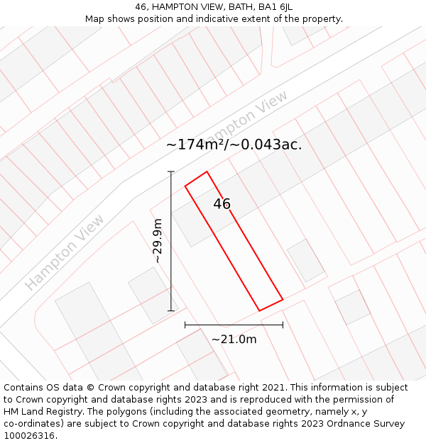 46, HAMPTON VIEW, BATH, BA1 6JL: Plot and title map