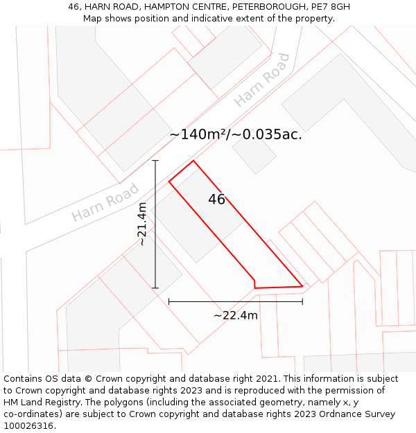 46, HARN ROAD, HAMPTON CENTRE, PETERBOROUGH, PE7 8GH: Plot and title map