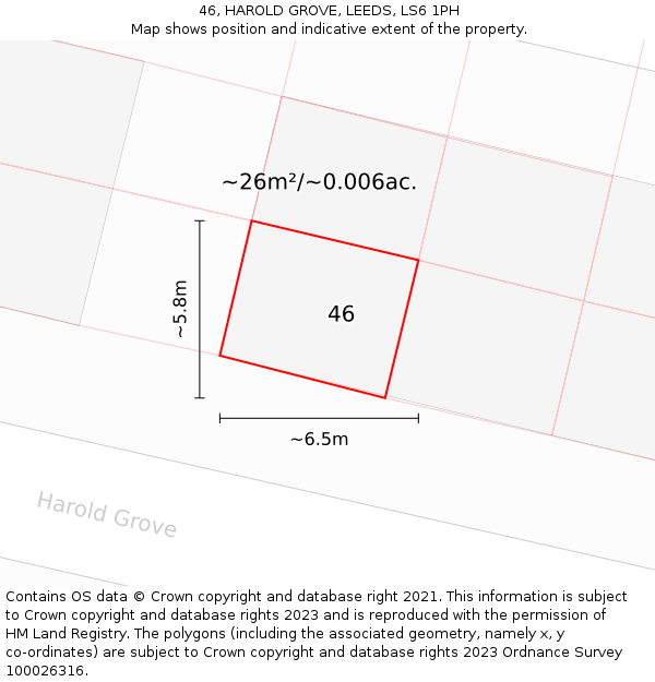 46, HAROLD GROVE, LEEDS, LS6 1PH: Plot and title map