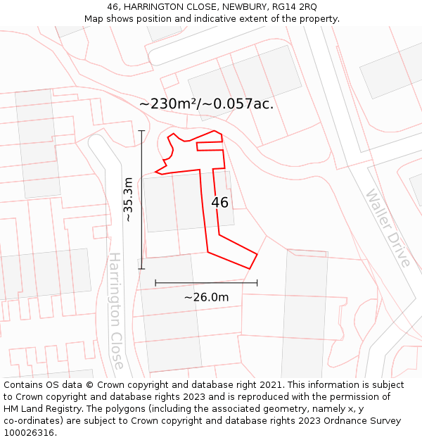 46, HARRINGTON CLOSE, NEWBURY, RG14 2RQ: Plot and title map