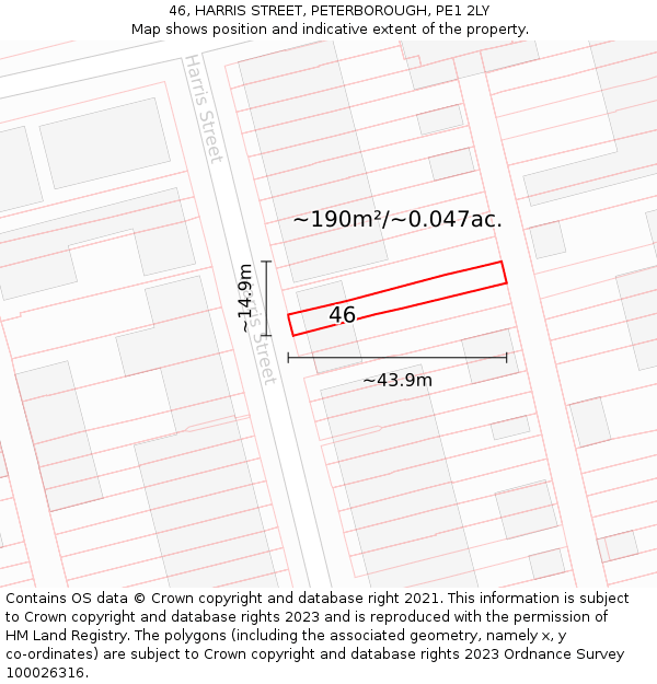 46, HARRIS STREET, PETERBOROUGH, PE1 2LY: Plot and title map