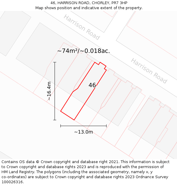 46, HARRISON ROAD, CHORLEY, PR7 3HP: Plot and title map