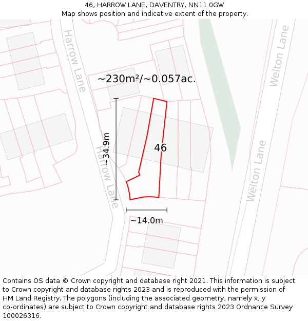 46, HARROW LANE, DAVENTRY, NN11 0GW: Plot and title map