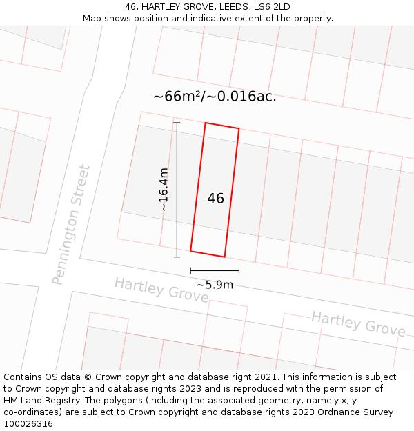 46, HARTLEY GROVE, LEEDS, LS6 2LD: Plot and title map
