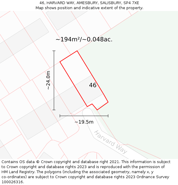 46, HARVARD WAY, AMESBURY, SALISBURY, SP4 7XE: Plot and title map