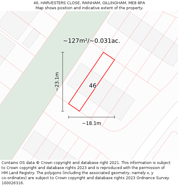 46, HARVESTERS CLOSE, RAINHAM, GILLINGHAM, ME8 8PA: Plot and title map
