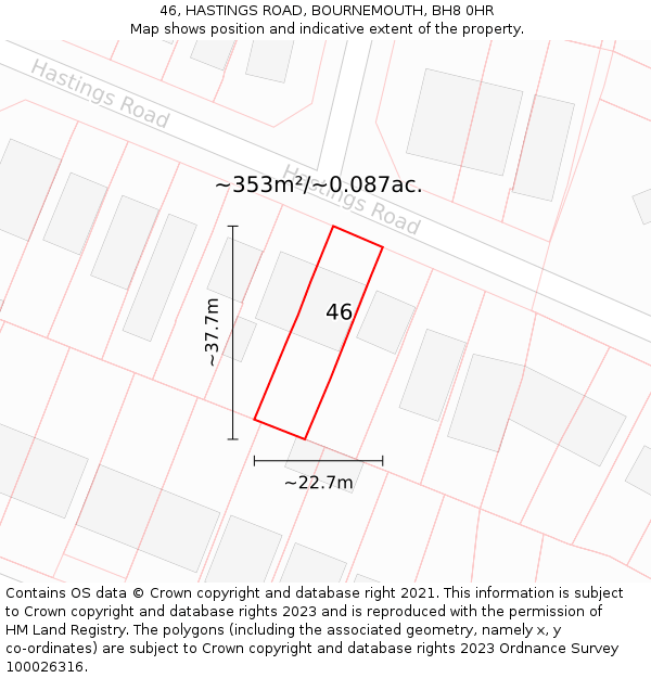 46, HASTINGS ROAD, BOURNEMOUTH, BH8 0HR: Plot and title map
