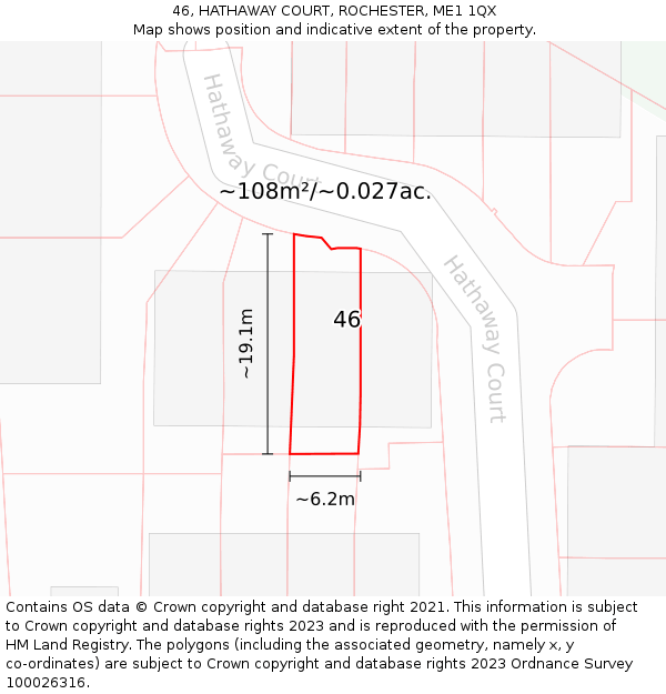 46, HATHAWAY COURT, ROCHESTER, ME1 1QX: Plot and title map