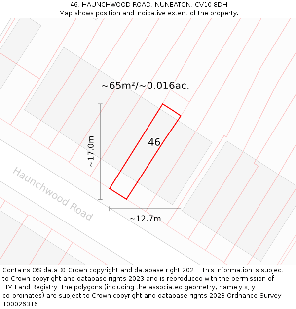 46, HAUNCHWOOD ROAD, NUNEATON, CV10 8DH: Plot and title map