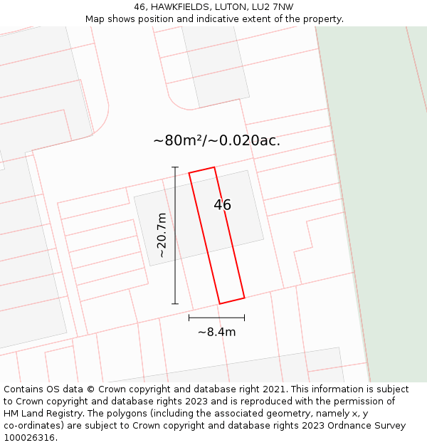 46, HAWKFIELDS, LUTON, LU2 7NW: Plot and title map