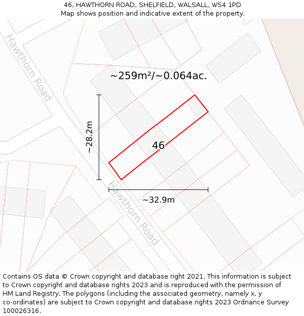 46, HAWTHORN ROAD, SHELFIELD, WALSALL, WS4 1PD: Plot and title map