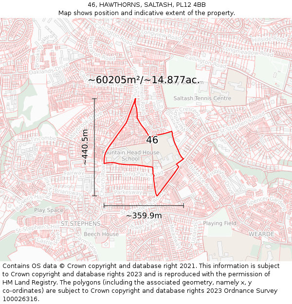 46, HAWTHORNS, SALTASH, PL12 4BB: Plot and title map