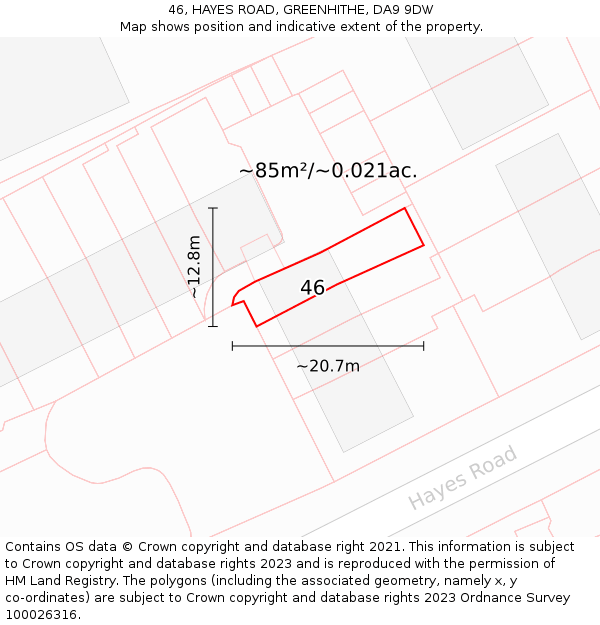 46, HAYES ROAD, GREENHITHE, DA9 9DW: Plot and title map