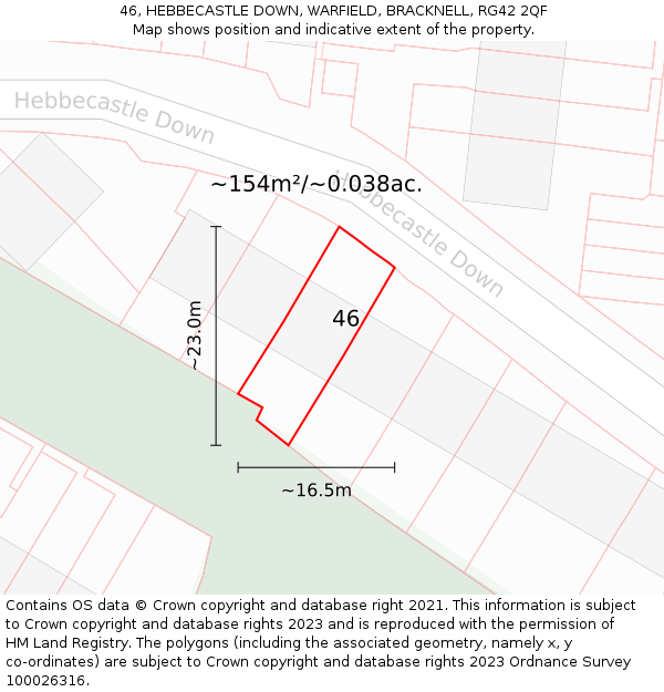 46, HEBBECASTLE DOWN, WARFIELD, BRACKNELL, RG42 2QF: Plot and title map