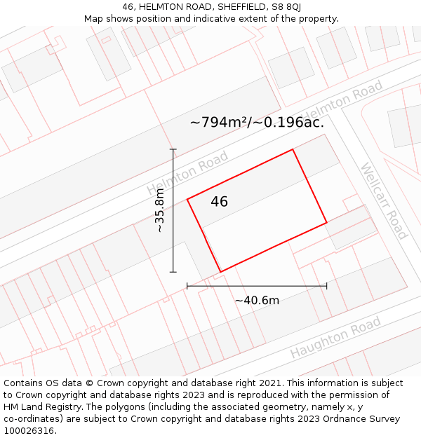 46, HELMTON ROAD, SHEFFIELD, S8 8QJ: Plot and title map