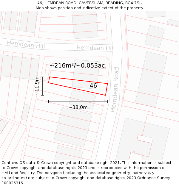 46, HEMDEAN ROAD, CAVERSHAM, READING, RG4 7SU: Plot and title map