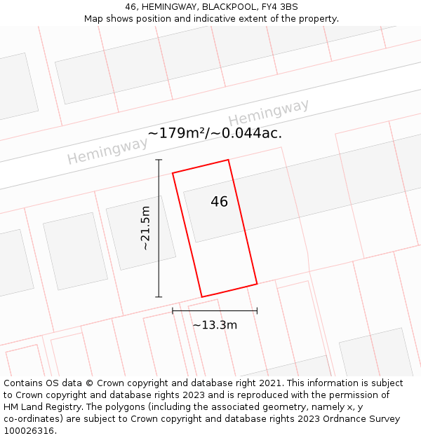 46, HEMINGWAY, BLACKPOOL, FY4 3BS: Plot and title map