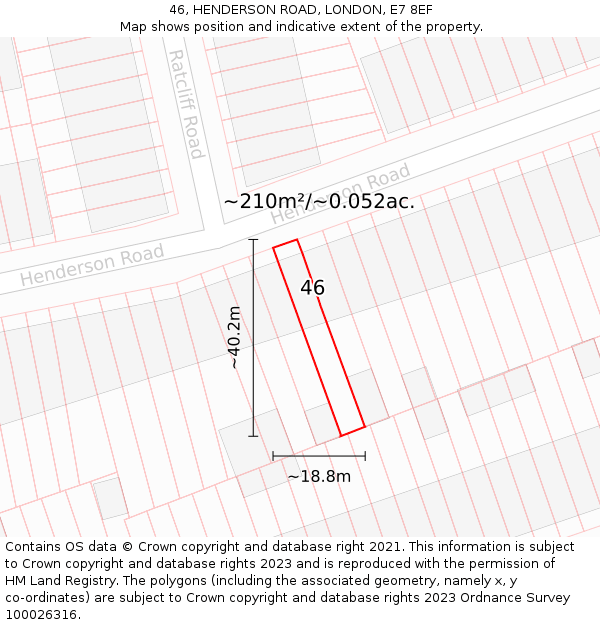 46, HENDERSON ROAD, LONDON, E7 8EF: Plot and title map