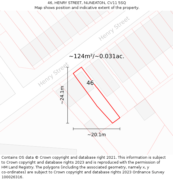 46, HENRY STREET, NUNEATON, CV11 5SQ: Plot and title map