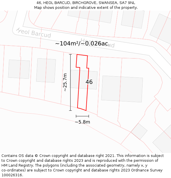 46, HEOL BARCUD, BIRCHGROVE, SWANSEA, SA7 9NL: Plot and title map