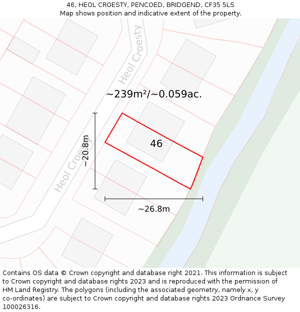 46, HEOL CROESTY, PENCOED, BRIDGEND, CF35 5LS: Plot and title map
