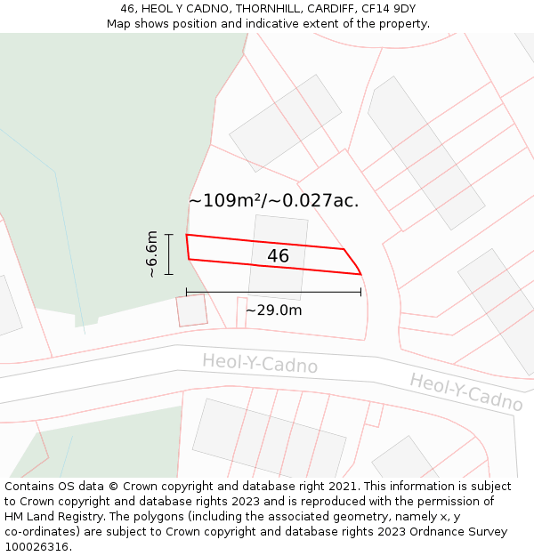 46, HEOL Y CADNO, THORNHILL, CARDIFF, CF14 9DY: Plot and title map