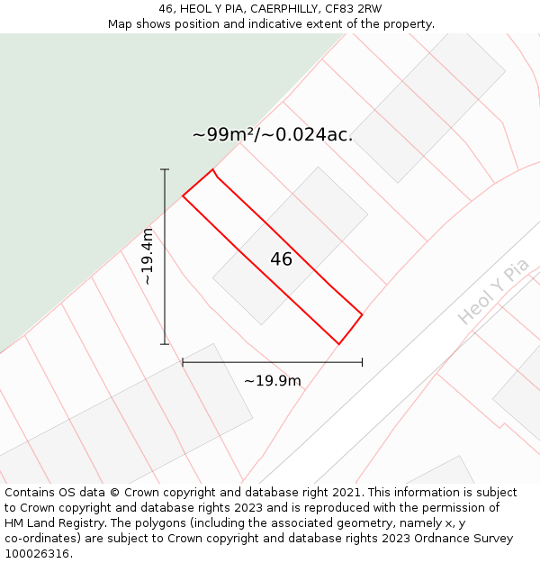 46, HEOL Y PIA, CAERPHILLY, CF83 2RW: Plot and title map