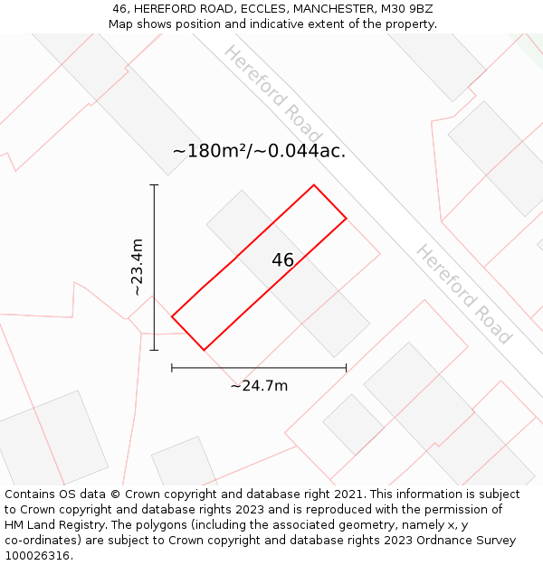 46, HEREFORD ROAD, ECCLES, MANCHESTER, M30 9BZ: Plot and title map