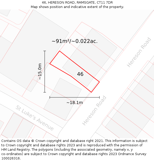 46, HERESON ROAD, RAMSGATE, CT11 7DR: Plot and title map