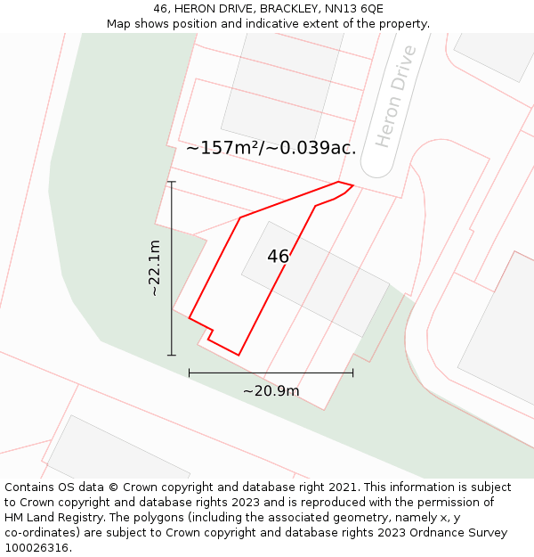 46, HERON DRIVE, BRACKLEY, NN13 6QE: Plot and title map