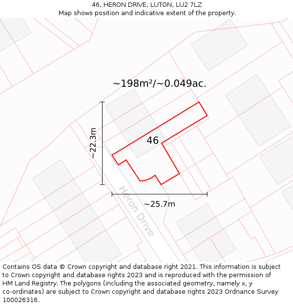 46, HERON DRIVE, LUTON, LU2 7LZ: Plot and title map